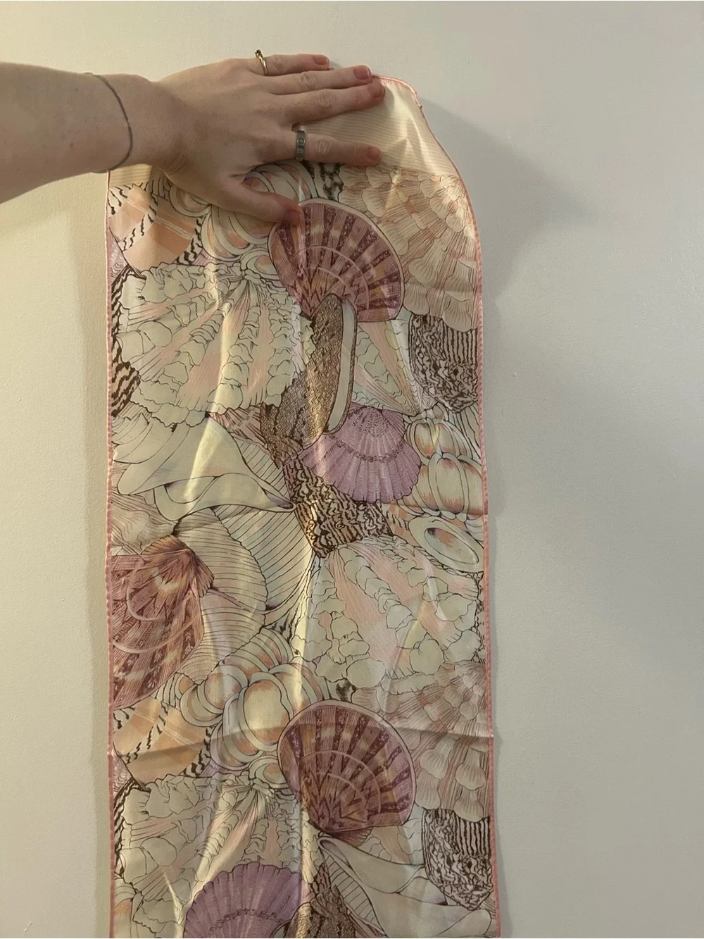 Vintage Cream and Pink Silk Seashell Scarf